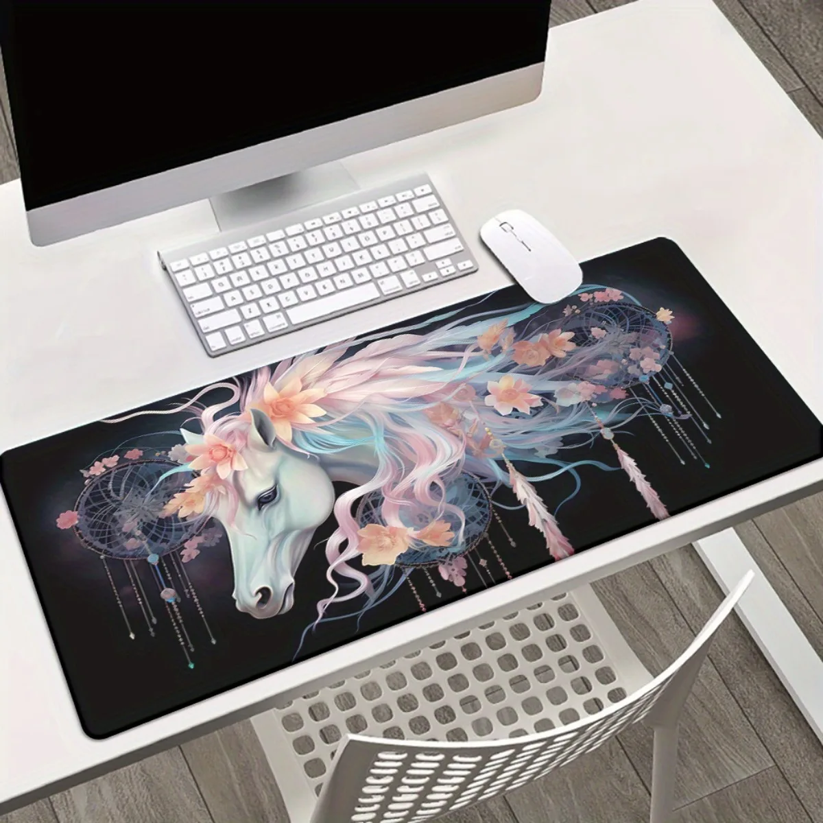 

Коврик для мыши White Horse Dreamcatcher, удлиненный, из натурального каучука, водонепроницаемый, противоскользящий, игровой коврик для стола, для офиса, ПК, клавиатуры, геймеров