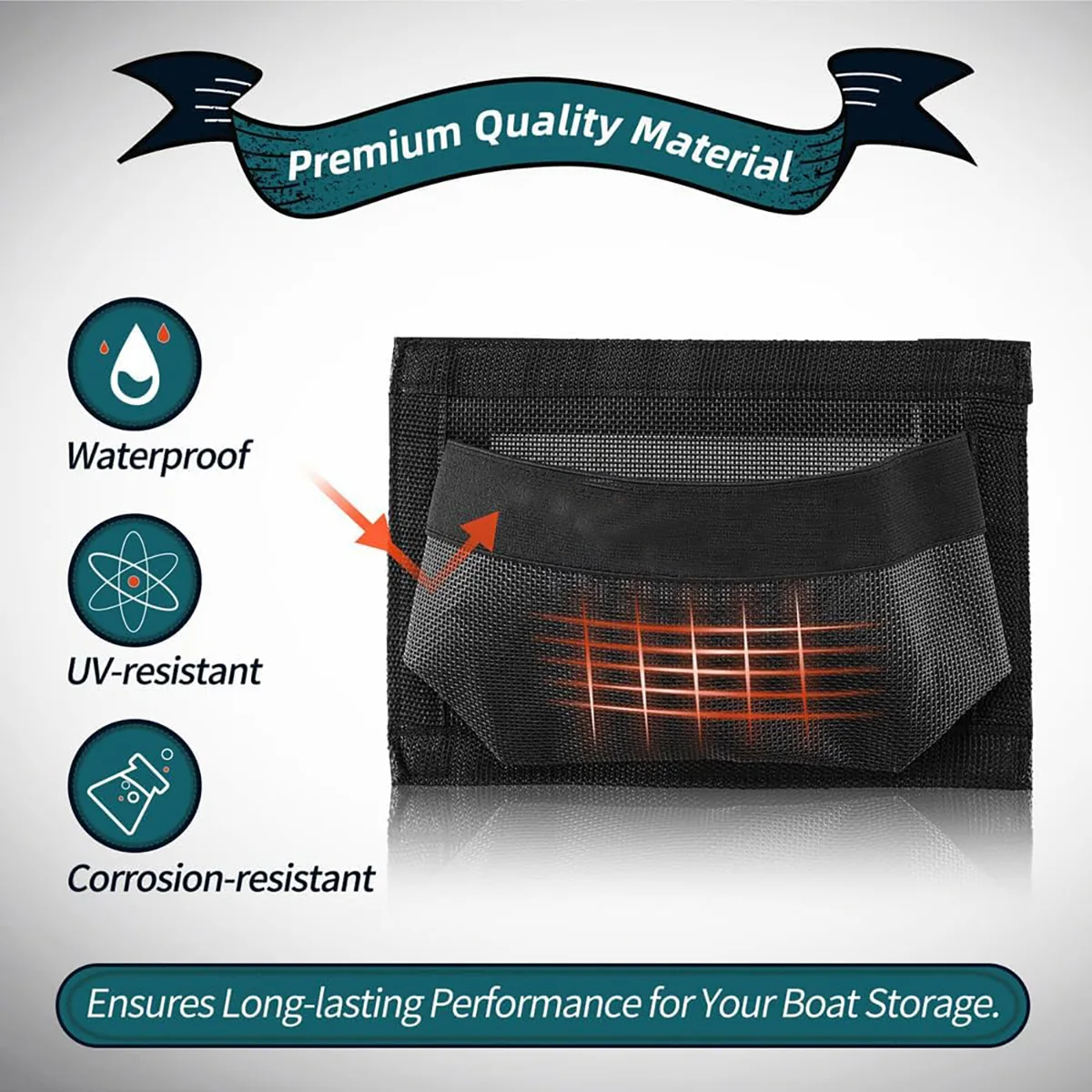 حقيبة تخزين القارب، منظمة دعم ذاتية اللصق، سهلة التركيب والإزالة، حقيبة شبكية لحامل منظم بحري خفيف الوزن