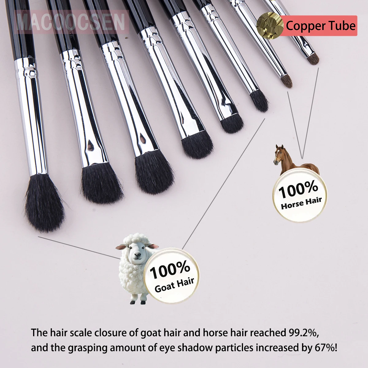 

8pcs Eyeshadow Brushes Eye shadow Blending Crease Smudge Shader Detail Makeup Brush Goat Hair Horsehair Copper TubeSolid Wood
