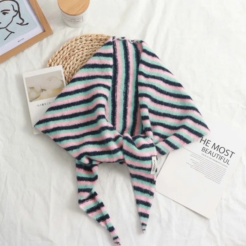 الكورية نمط Ins بسيط مخطط محبوك مثلث شال المرأة الخريف الشتاء موضة كل مباراة الدافئة الرقبة حماية وشاح خارجي