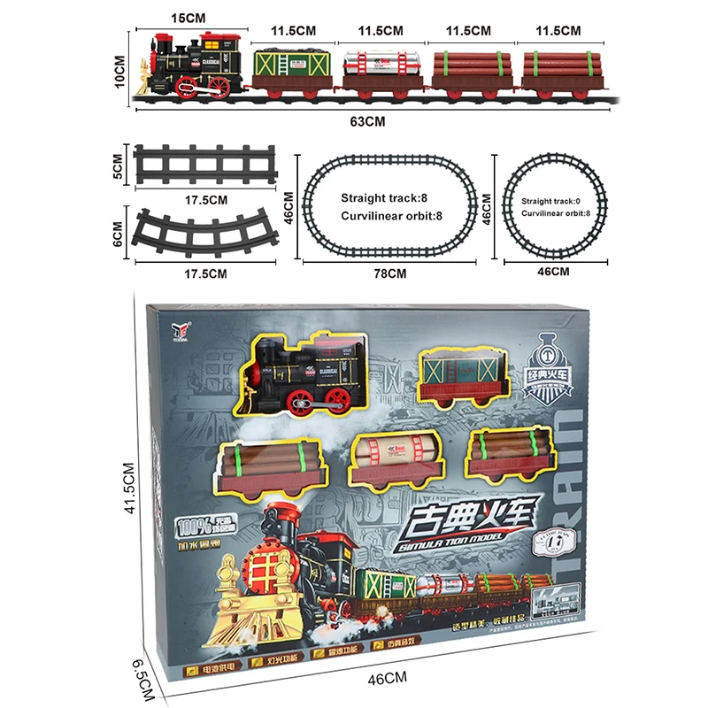 Elektryczny wagon kolejowy Zabawka z dźwiękiem Dym Światło Pary Zabawki Symulacja Klasyczny model kolejowy Zestaw do zabawy Prezent świąteczny