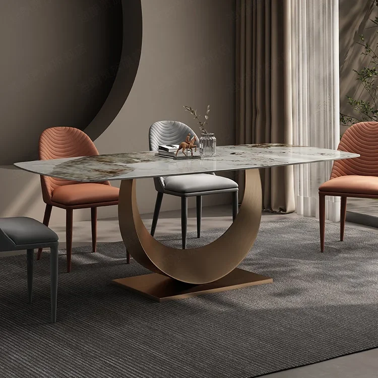 

SAT049 Light Luxury Rock Plate Dining Table Modern Simple High-end Minimalist Rectangular Family Marble Table