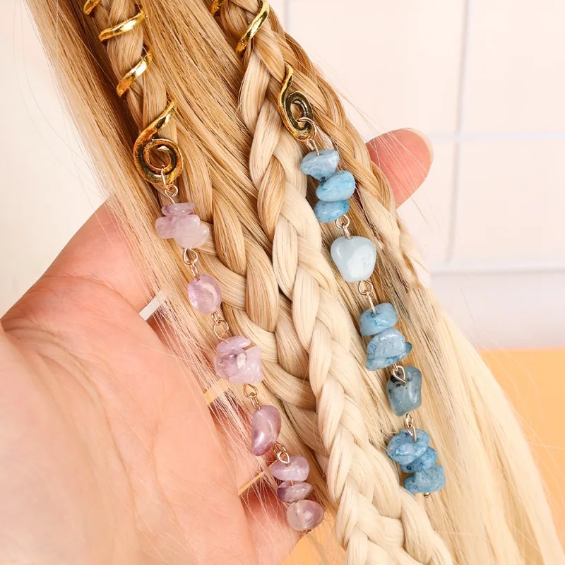 Natural Stone Braid Hair Rope Vintage Pendant Gemstone Chain Braiding Decoration Ethnic Style Hair Tie Headwear Hair Jewelry