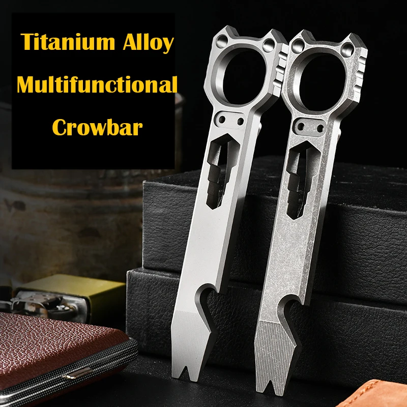 

EDC Multifunctional Tool Titanium Alloy Pry Bar Screwdriver Wrench Bottle Opener Outdoor Self-defense Lightweight Portable