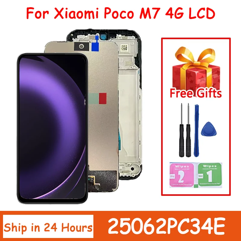 Tela M7 Plus para Xiaomi Poco M7 4G, Display LCD com Touch Screen e Digitalizador, Compatível com 25062PC34E 25057PC09I