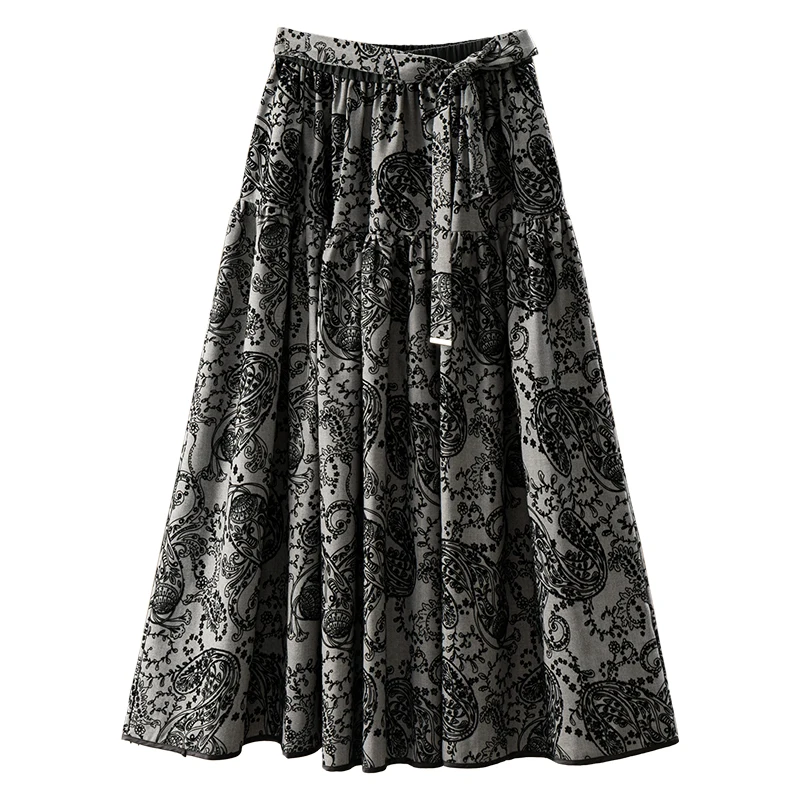 

Retro and modern, cabinet designer flocking jacquard 2M + large skirt skirt women 38E9