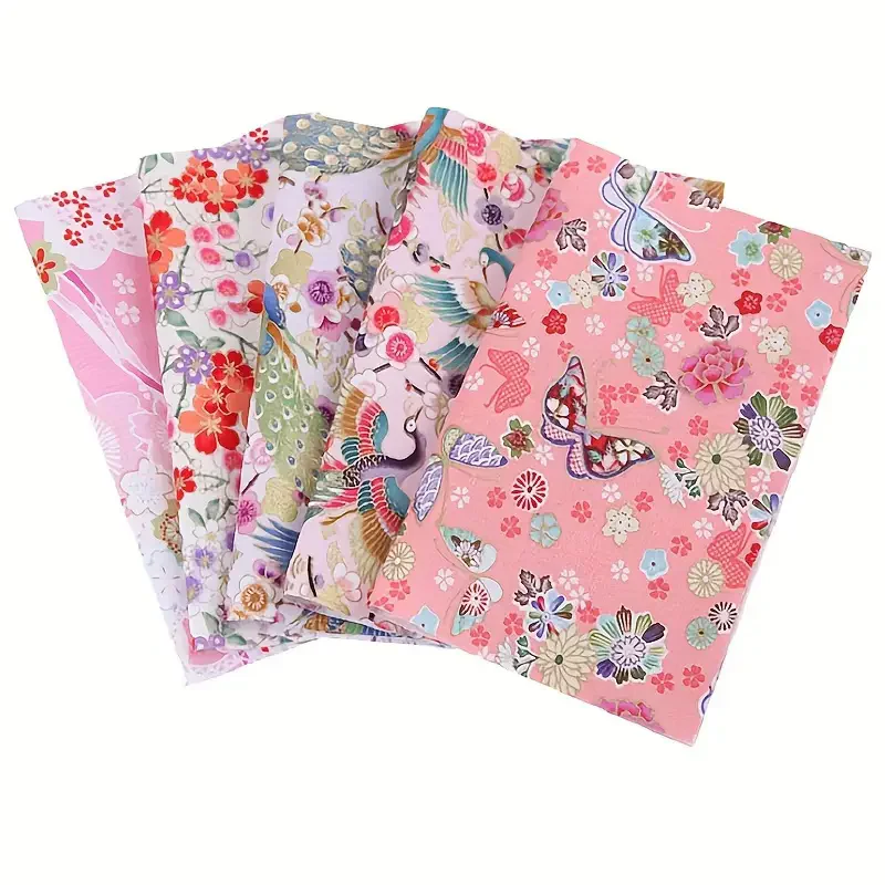 5pcs Japanese fabric block printed cotton wrap quilted fabric bundle for DIY sewing scrapbook quilting craft patchwork