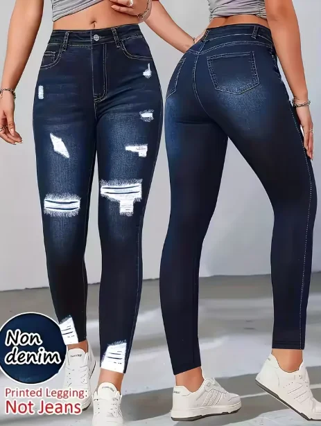 8524 Women's Non-Leather Denim Tight Pants High Elasticity Seven-Footers Four-Season Wearable Faux-Leather Leggings