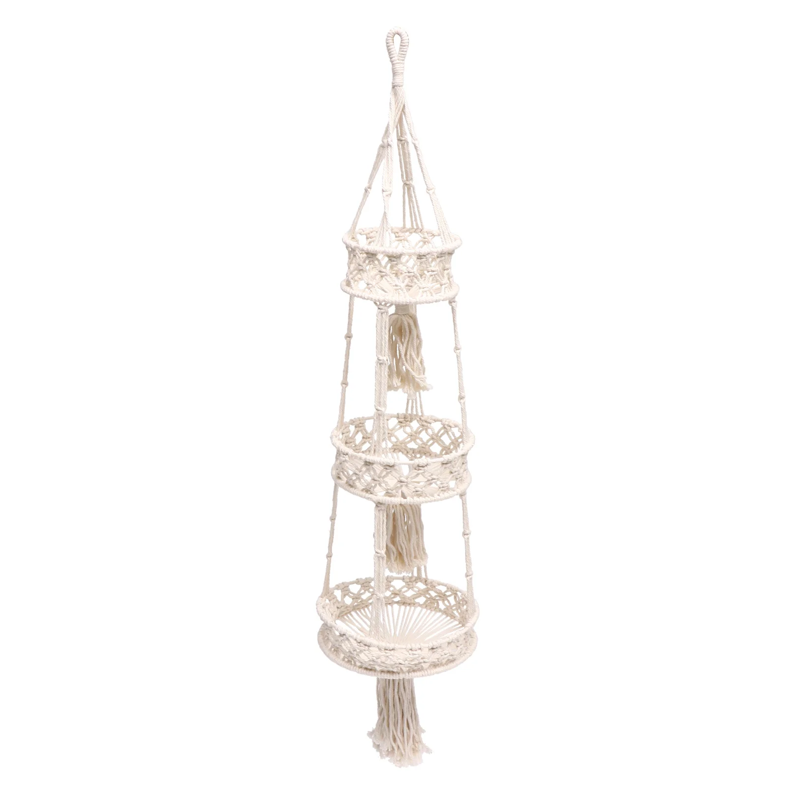 

1pc Cotton Rope Hanging Flowerpot Net Basket 3-Layer Plant Pot Holder Home Wall Decor Macrame Planter Gardening Hanger Woven