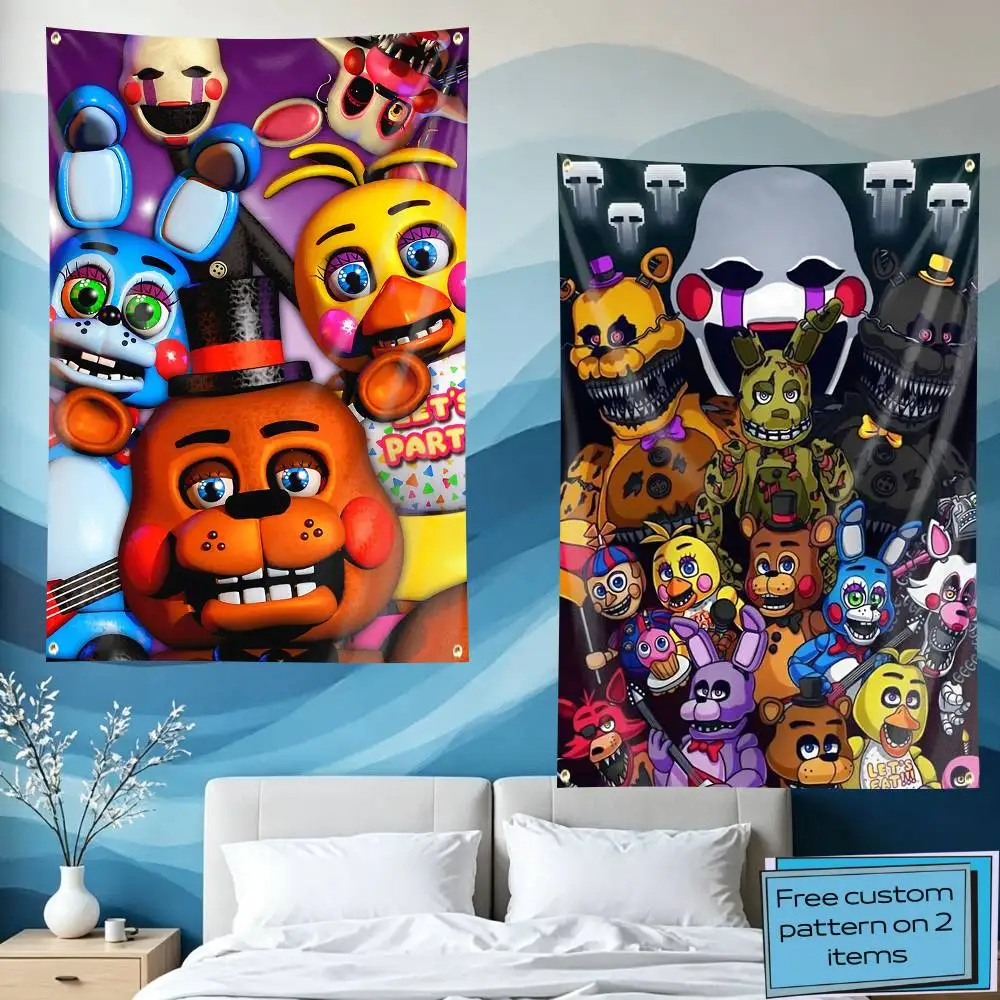 F-Freddy Horror Game Five Nights  Flag Tapestry Banner for Bedroom Living Room Outdoor Camping Custom Supported