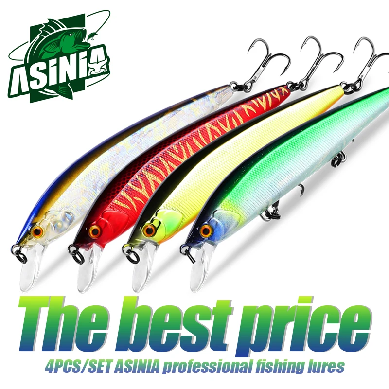 ASINIA Best price 4pcs each set 110mm 16g dive 1.5-2m fishing tackle tungsten system fishing lures minnow bait suspending