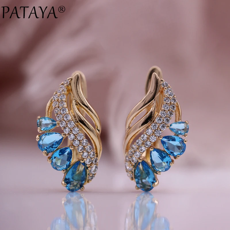 PATAYA New Water Drop Natural Zircon Women Earrings 585 Rose Gold Color Luxury Fashion Jewelry Unique Colorful Drop Earrings