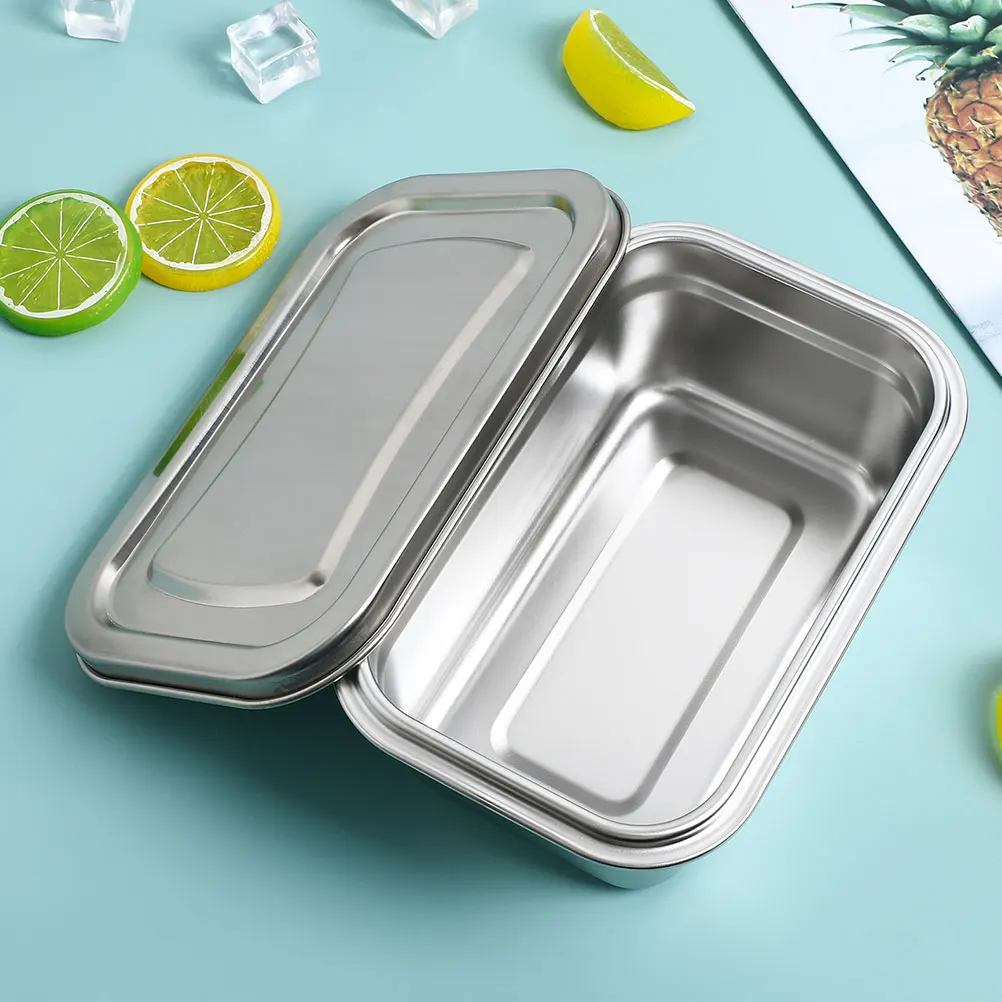 

2 Pcs Stainless Steel Ice Cream Box Holder Food Storage Containers Lunch Travel Snack