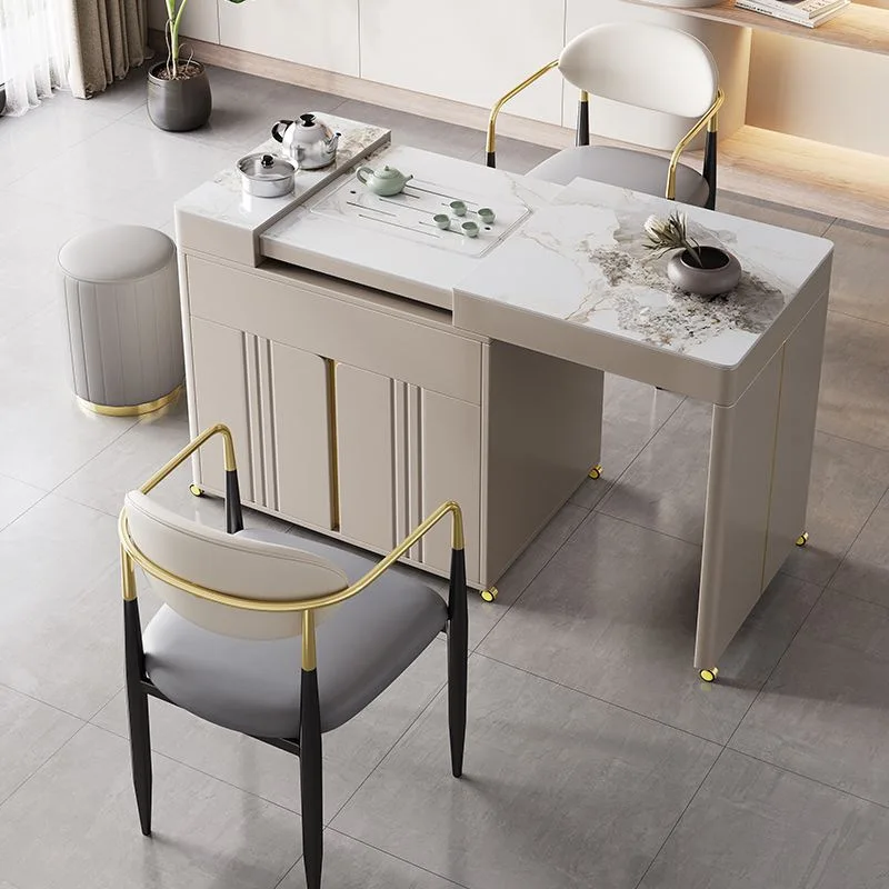 

Light luxury slate telescopic tea table, household balcony, movable tea cart, modern simple small apartment tea making