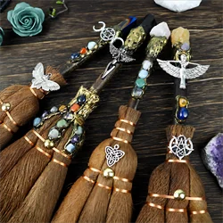 Natural White Crystal Brooms Altar Ornament Brushes Wicca Citrine Angel Moth Accessories Car Pendants Quartz Moon Festival Gifts