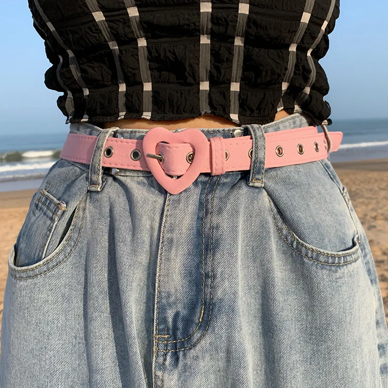 Heart Denim Belt For Women Love Buckle New All-Match Jeans Belts Ladies Pink Fabric Strap Female Personality Dress Waistband