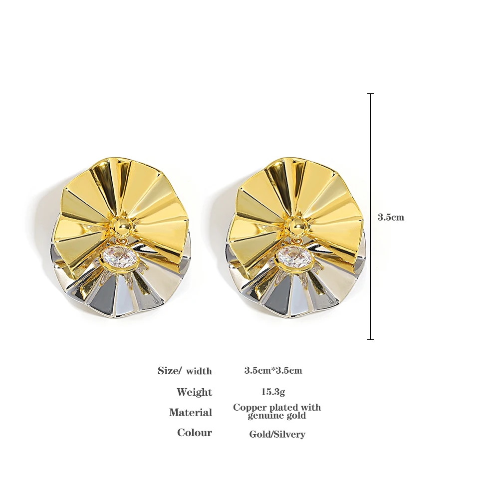 Freetry Fashion Two Tone Flower Drop Earrings for Women Luxury Gold Plated Geometric Copper Earrings Charming Jewelry Gift