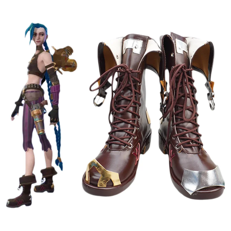 

Сапоги для косплея в стиле аниме Arcane Jinx LOL, обувь для костюмов на Хэллоуин, аксессуары, реквизит, сделанный