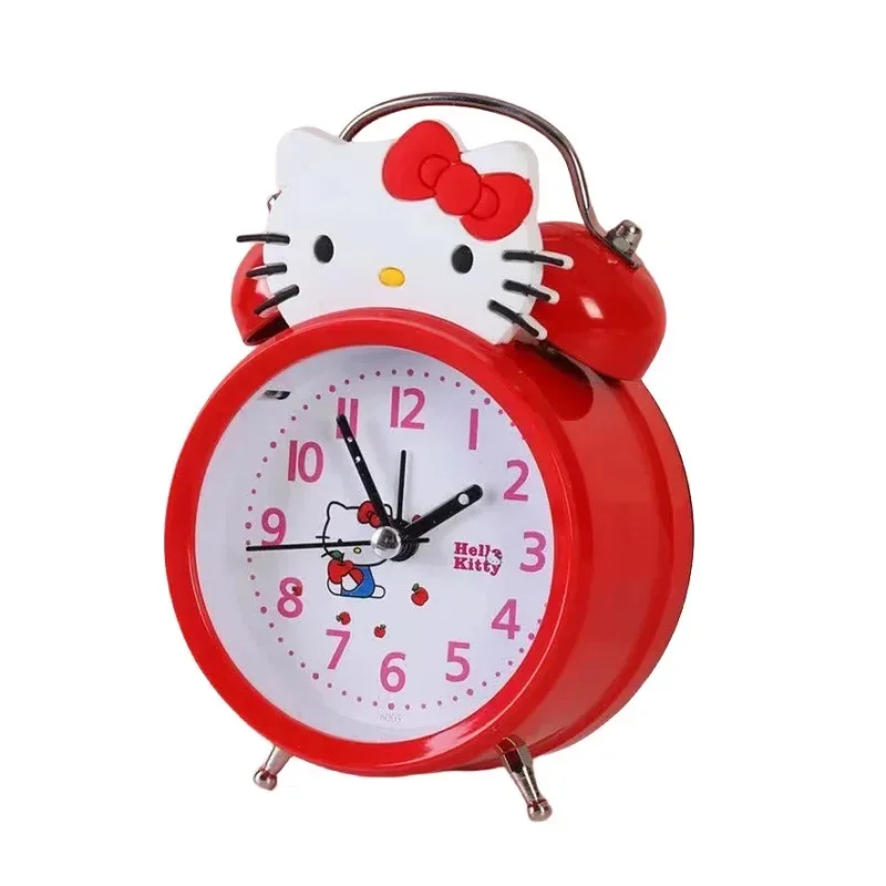 Hello Kitty anime peripheral cartoon cute silent alarm clock creative personality kawaii desktop ornaments children's clock gift