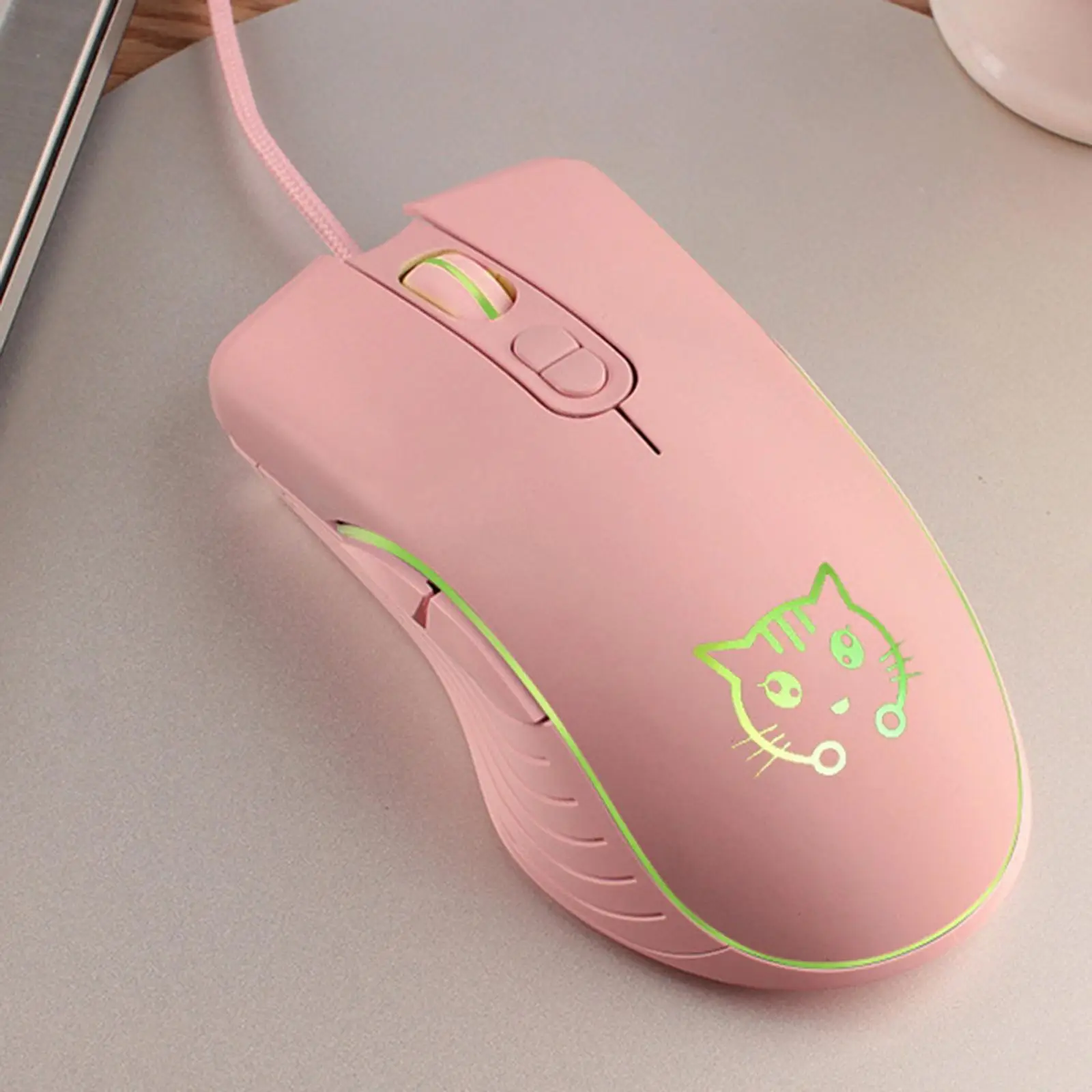 Wired Gaming Mouse LED RGB Backlit Mute PC Laptop 2400DPI Optical Mice Pink