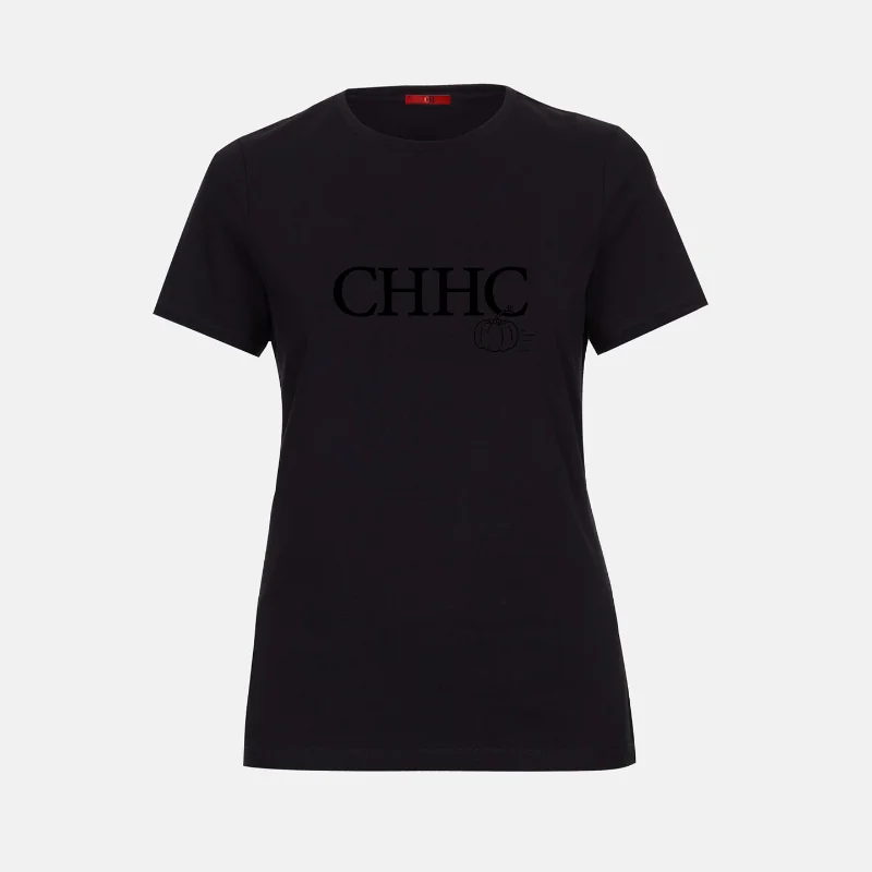 CH Casual All-match Tee CHHC Unique Letter Printed Crew Neck Solid Color Stylish Daily Women Fashion Wear