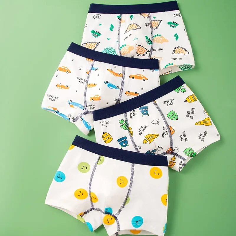 4pcs/Lot Boys Boxer Briefs Kids Cotton Underwear Baby Boy Bathroom Home Underpants Teenager Cartoon Children Panties