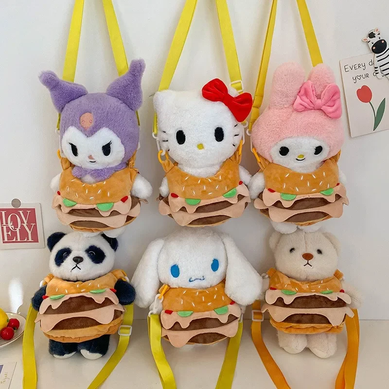 

Sanrio Series Hamburger Plush Toy Bag Cute Fashion Melody Doll Baby Cartoon Backpack Kawaii Children Doll Girl Heart Backpack