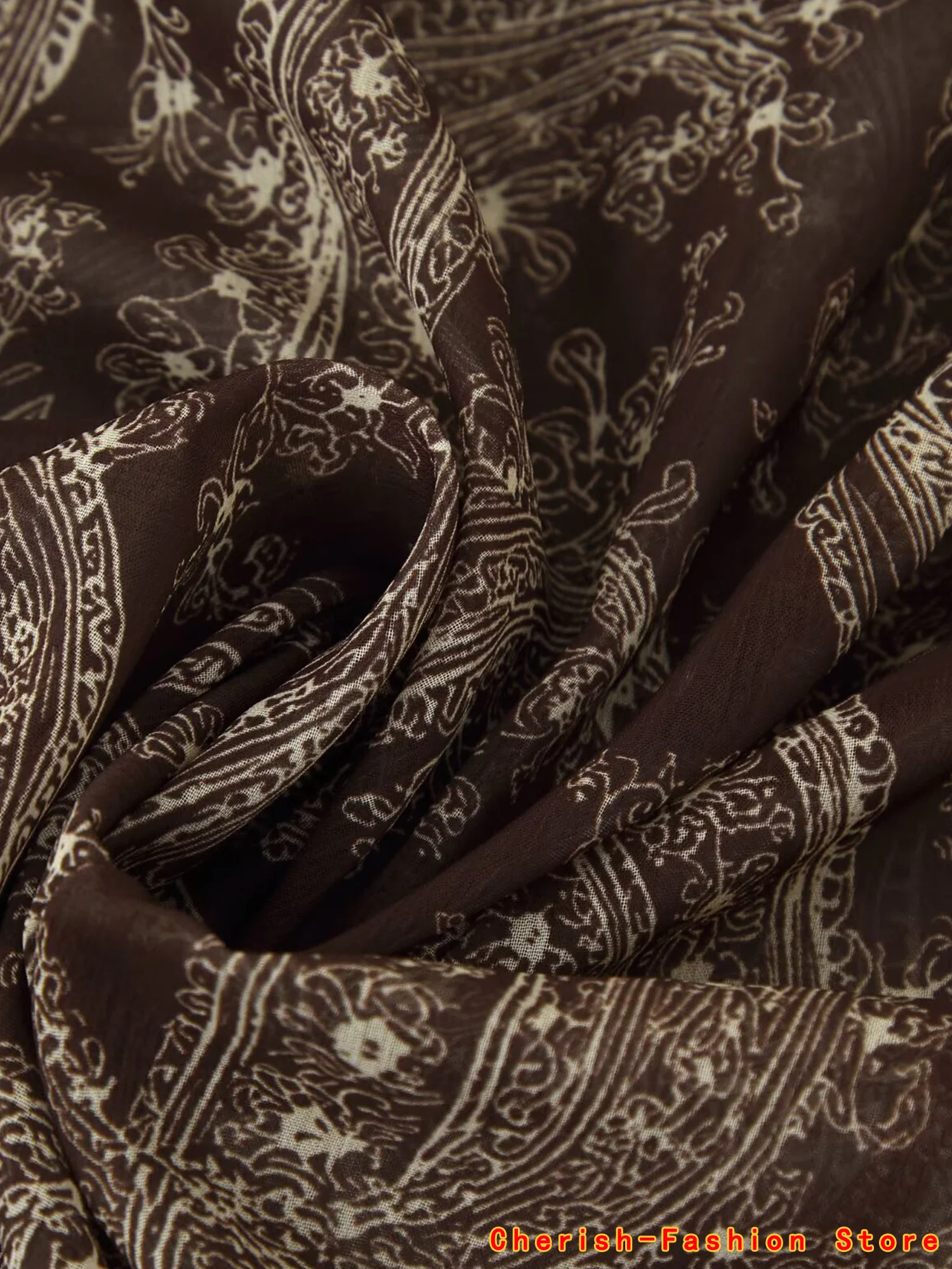 أنيقة Ruched عالية الخصر البوهيمي Flowy Streetwea سيدة 2025 شيك الشارع تنورة براون الأزهار المطبوعة مطوي ماكسي تنورة للنساء