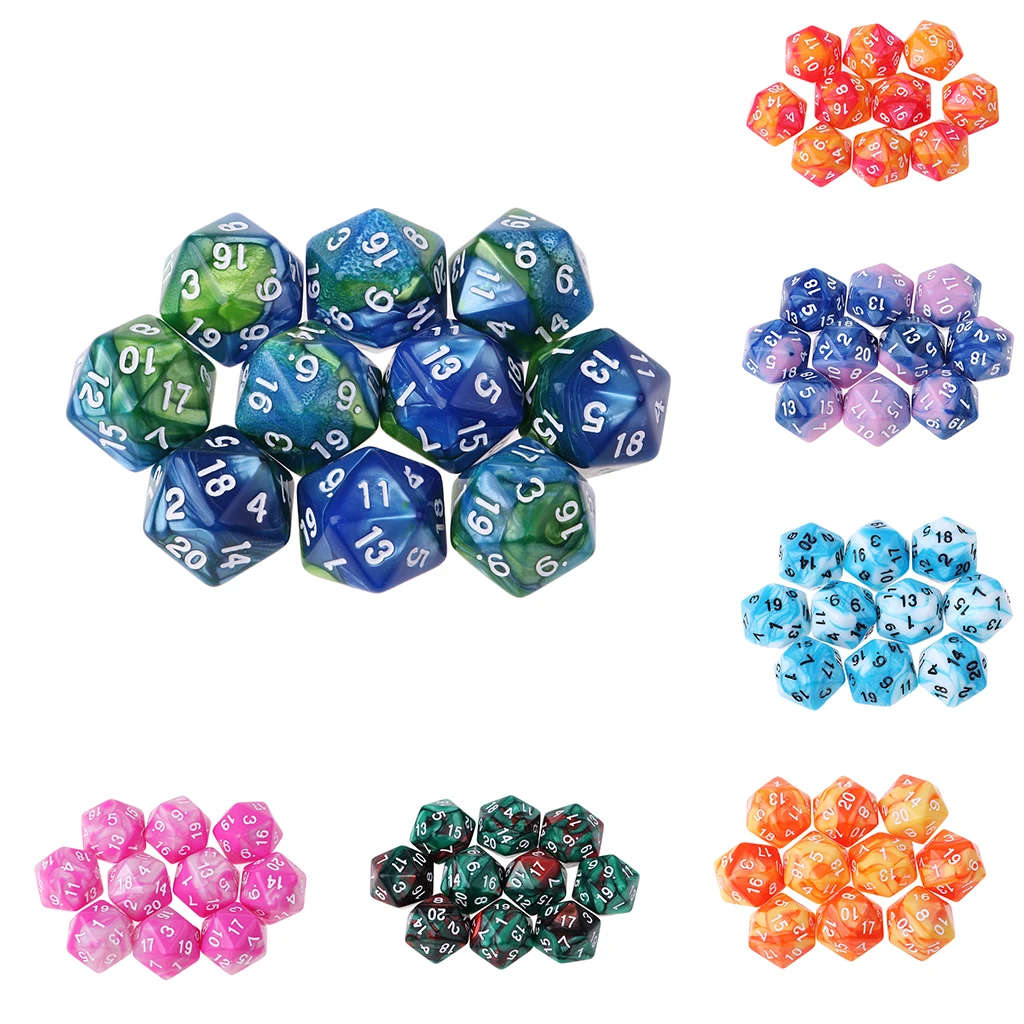 10pcs 20 Sided D20 Dice Polyhedral Dices Numbers Dials Desktop for D&D Games 16mm DND RPG MTG Dice Family Party Kids Game House