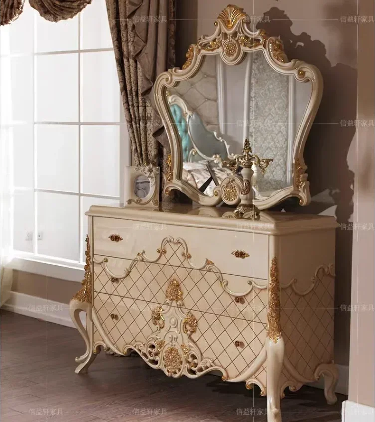 European solid wood carved dressing table, bedroom, large luxury dressing table, French dressing table, mirror