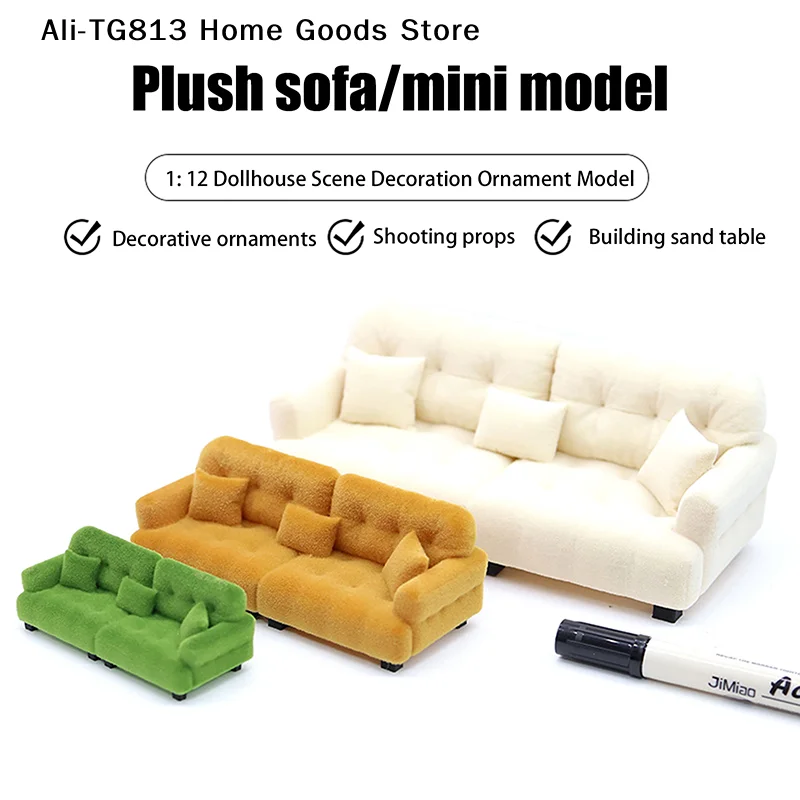 

[TG813]Dollhouse Simulation Flocking Sofa Model Dollhouse Mini Living Room Furniture Decoration Accessories Pretend Play Toys