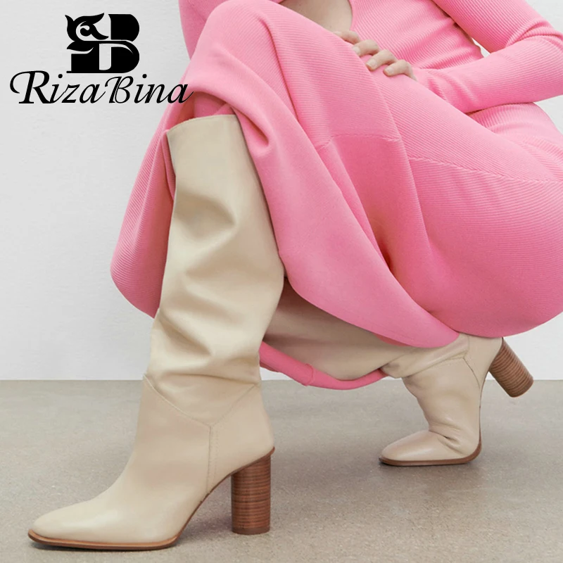 

RIZABINA Size 34-42 2023 Women Knee Boots Real Leather High Heels Winter Shoes Woman Platform Warm Fur Long Boot Lady Footwear