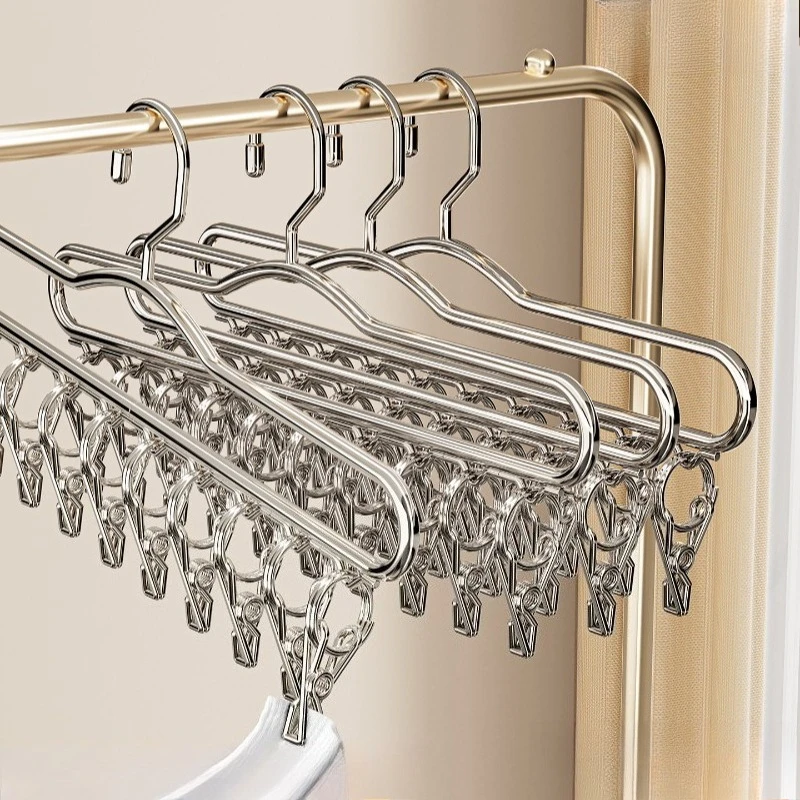 Stainless Steel Socks Drying Rack Multi Clips Clothes Hanger for Underwear Bras Towel Household Balcony Laundry Drying Organizer