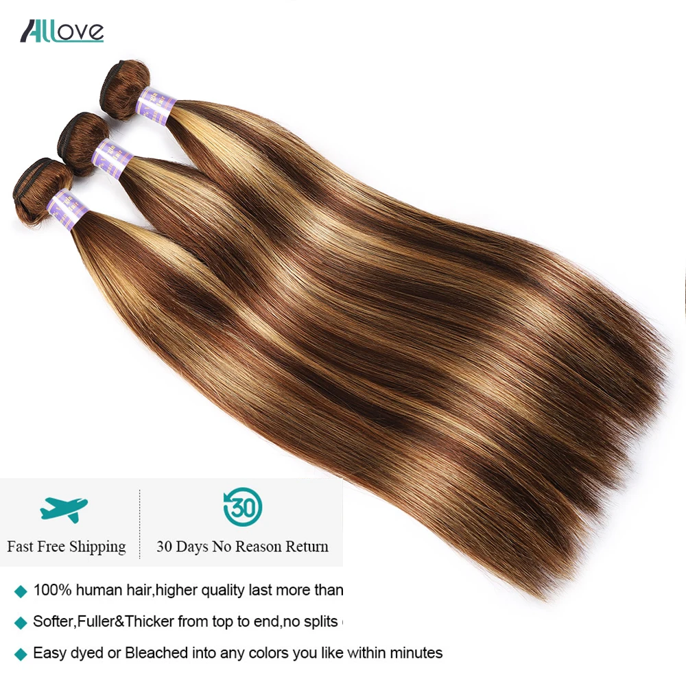 Allove-mechones rectos con malla Frontal de 13x4, extensiones con cierre Remy, color rubio miel, degradado