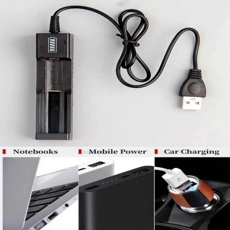 Cargador Universal para baterías recargables de iones de litio 18650 14500, adaptador de cargador USB de batería de 1 ranura, carga inteligente LED