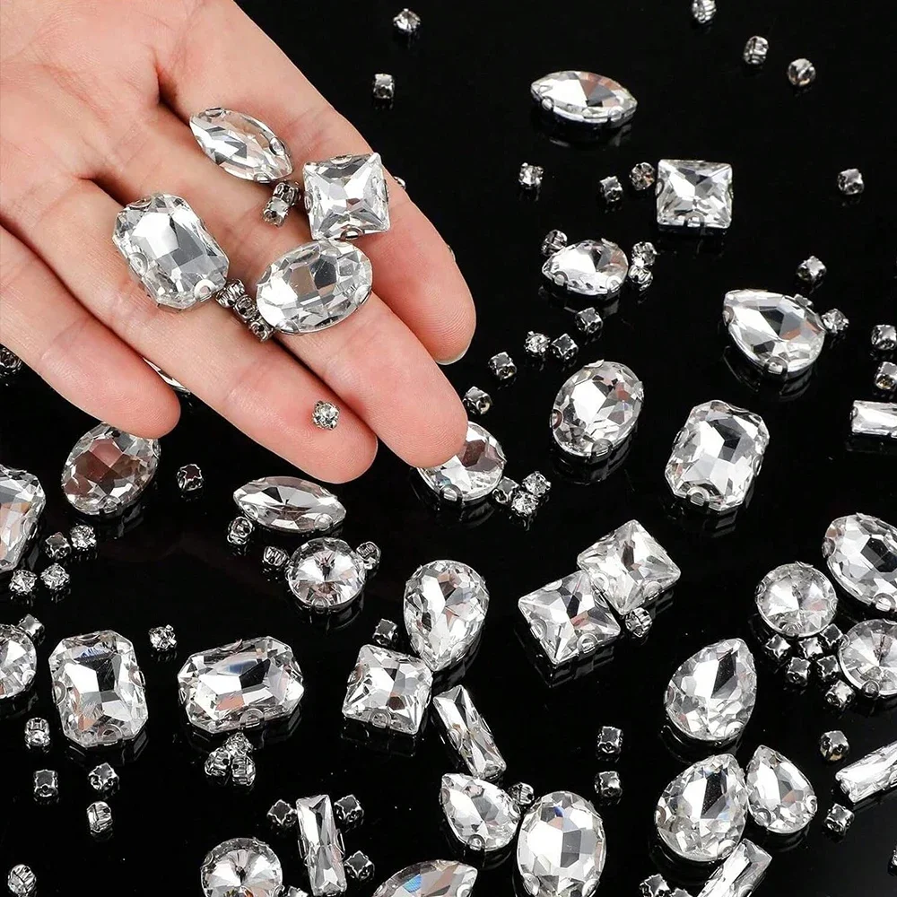 Glas-Kristall-Strasssteine, 240 Stück, transparent, gemischte Formen, flache Rückseite, zum Aufkleben, für DIY-Kleidung, Schuhe, Kostüme und Schmuckherstellung – Detail 6