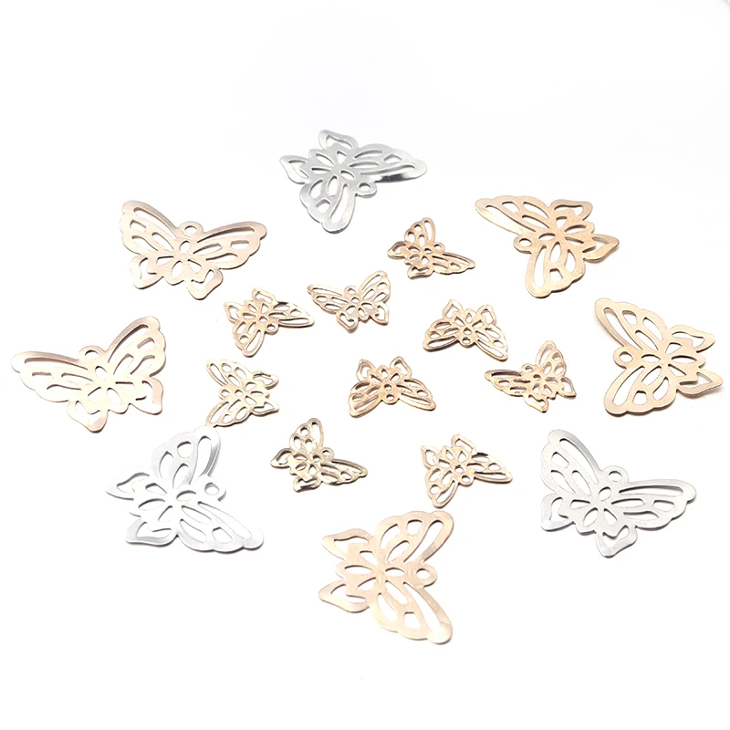 SAUVOO 50pcs/lot Iron Hollow Butterfly Pendants Hollow Carving Butterfly Home  Wall Stickers Decoration For DIY Jewelry Making