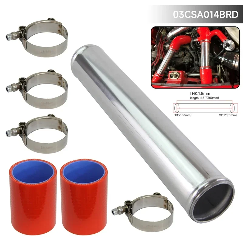 

Black /Blue/Red Universal Straight Aluminum Intercooler Pipe Tube hose 51mm 2" + 2pcs Silicone hose +4pcs T-Clamps
