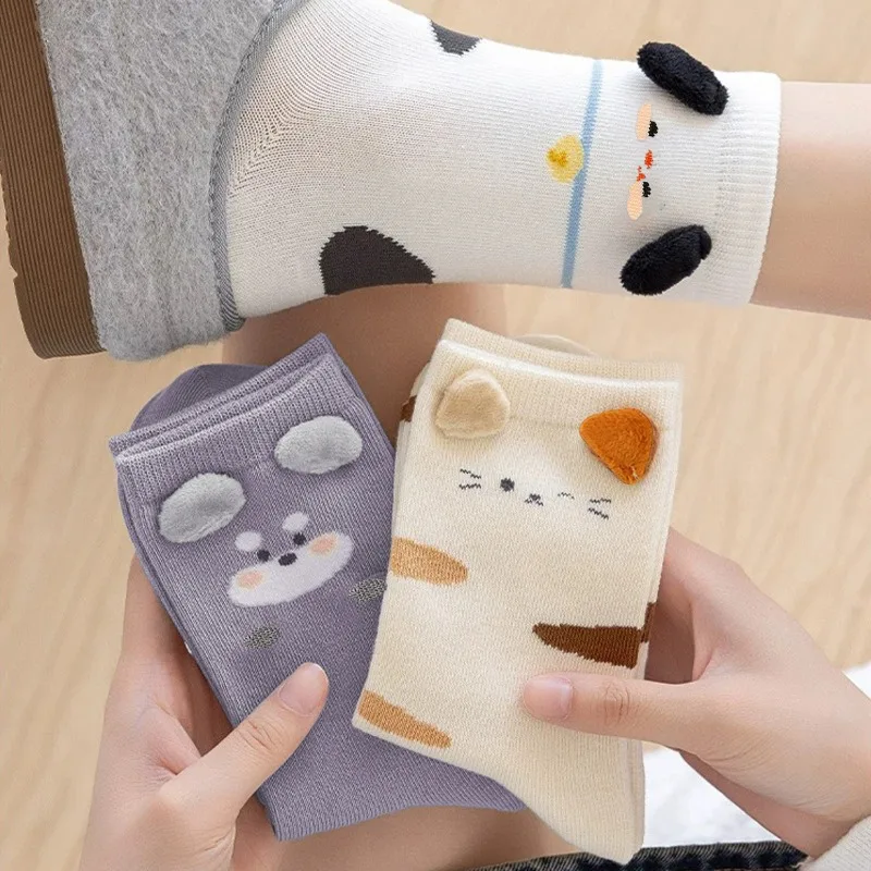 1/6 أزواج Kawaii جوارب بصور حيوانات منتصف العجل طول النمط الياباني لطيف الجوارب للنساء الأطفال جوارب مريحة الكرتون نمط