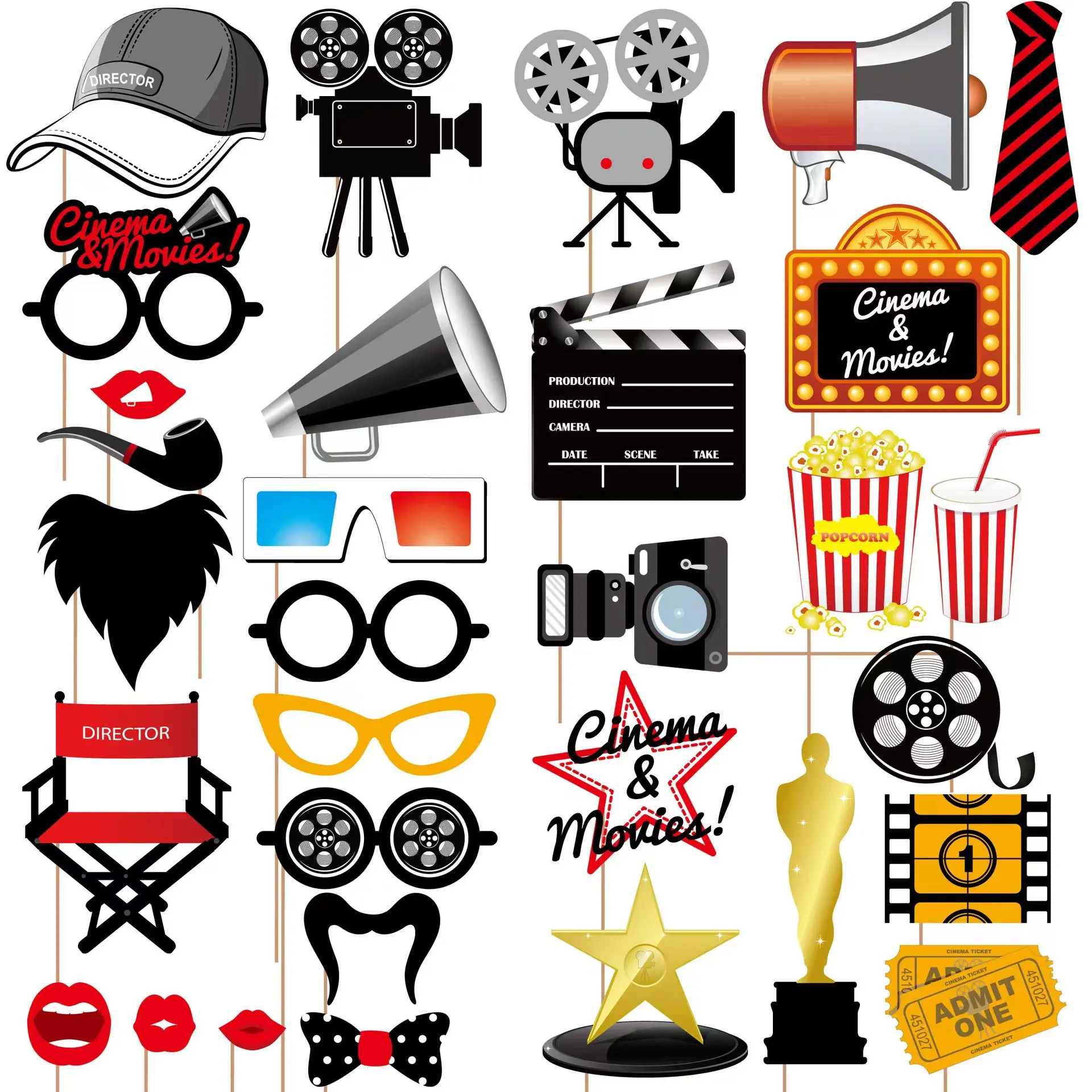 

31 Pcs Movie Night Photo Booth Props for Movie Night Party Decoration Red Carpet Cutouts Movie Party Cards Table Toppers