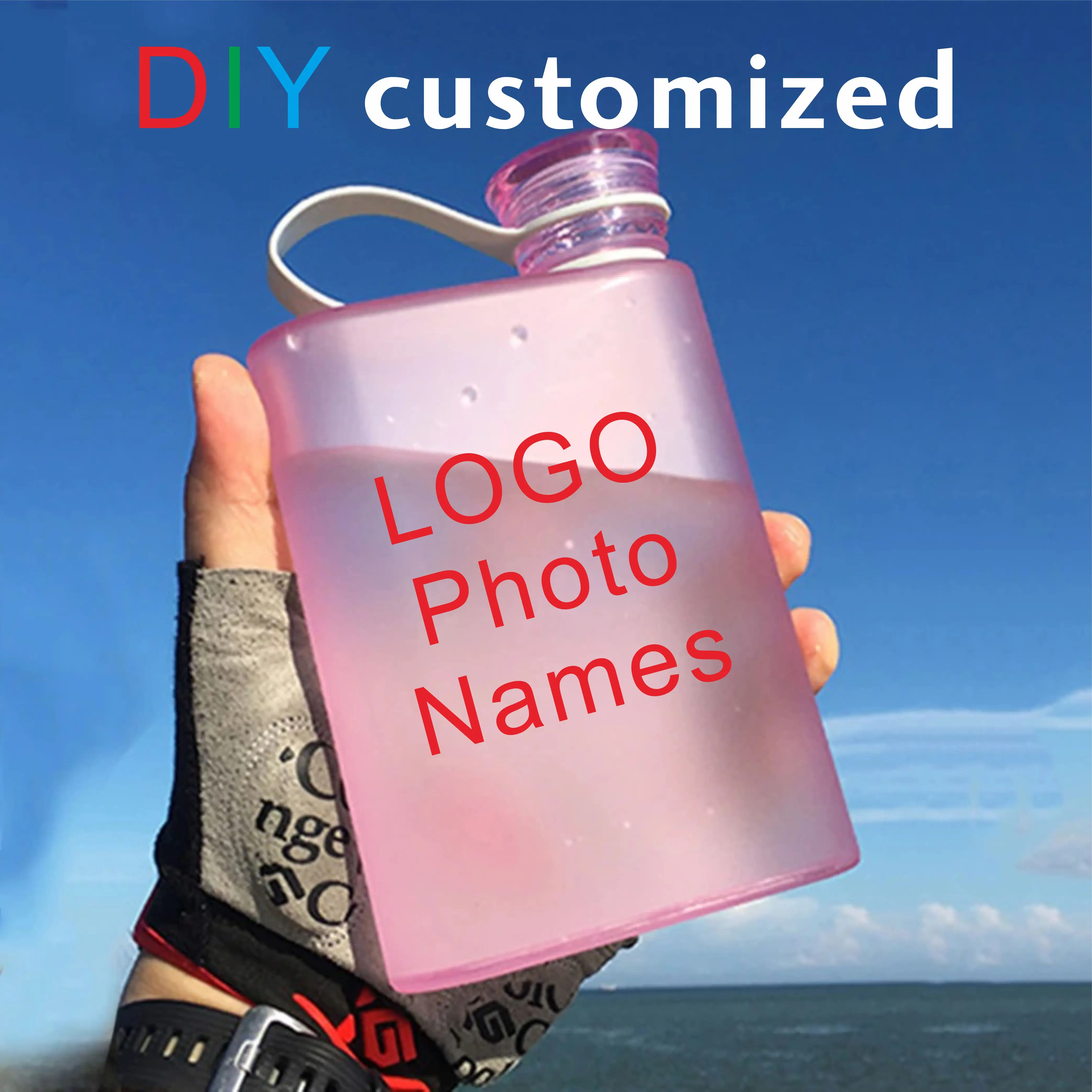 

DIY Customized Notebook Bottle 380ML Colorful LOGO PHOTO Name Print A5 Paper Cup BPA FREE Plastic Flat Travel Portable Sport