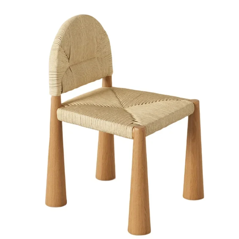 

Japanese Style Solid Wood Dining Chair Retro Living Room Backrest Rattan Leisure Seating Home Furniture