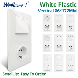 Wallpad Vertical 1/2/3 Gang 2 Way Wall Light Switch With LED Dual USB Charge Port EU Socket Outlet 172*86mm White Plastic Panel