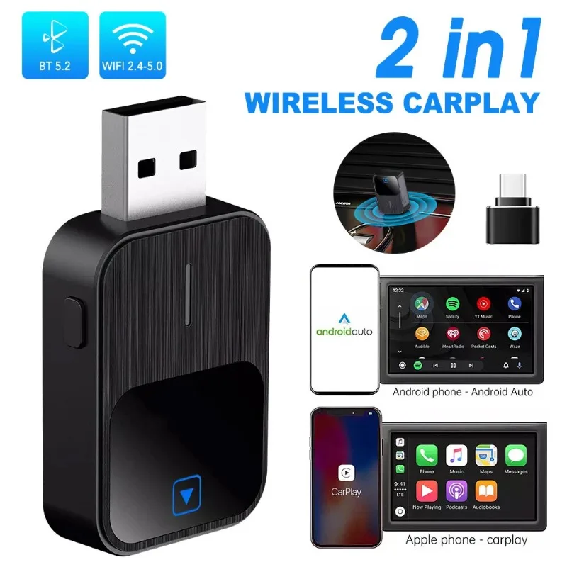 2‑in‑1 Wireless CarPlay Smart Box in‑vehicle Android Auto Adapter Plug‑and‑Play Car Interconnection Dongle Converting Factory