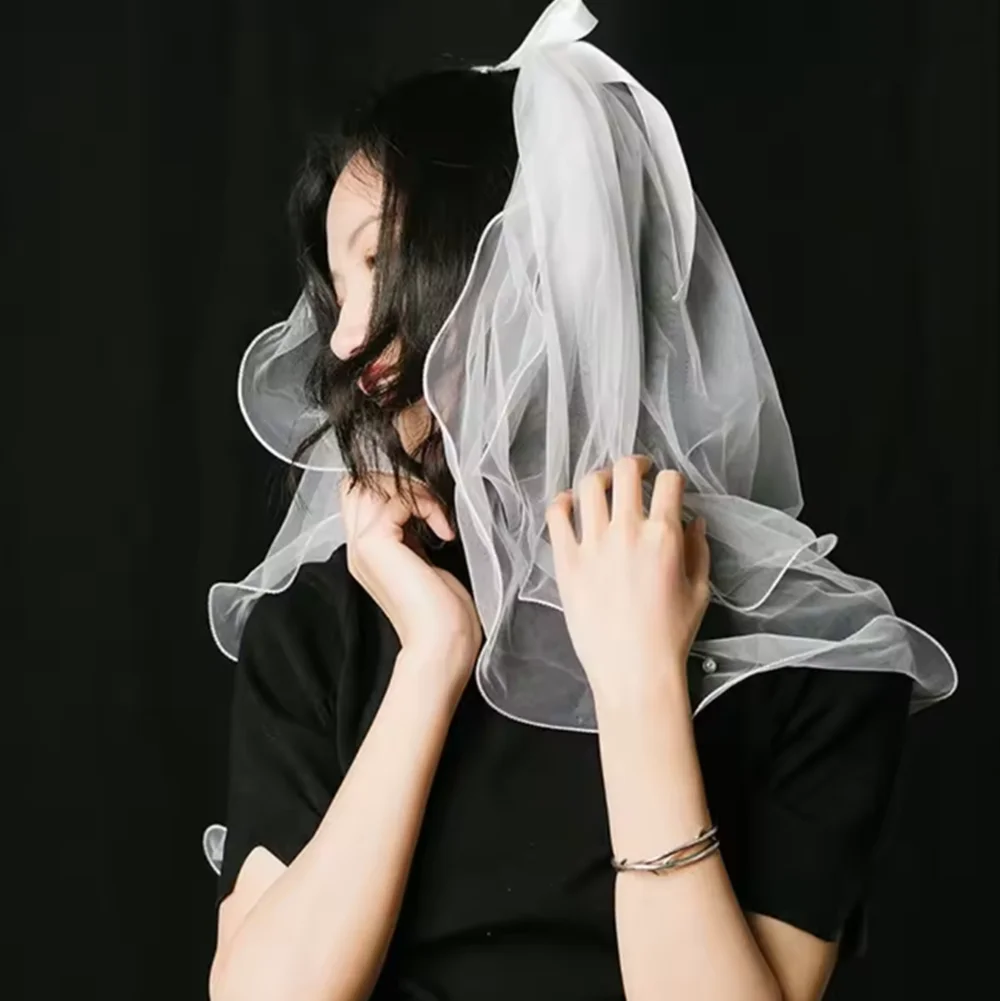 

Short Wedding Veil With Comb Bow Pearls 2 Layers Simple Bridal Accessories 2025