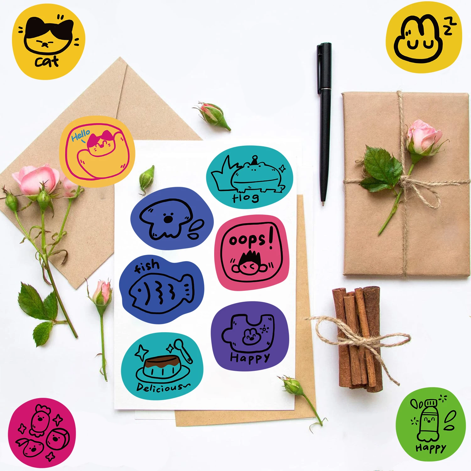 40PCS Colorful Graffiti Sticker Aesthetic Waterproof Colored PET Luggage Fridge Creative Transparent Decoration DIY Sticker
