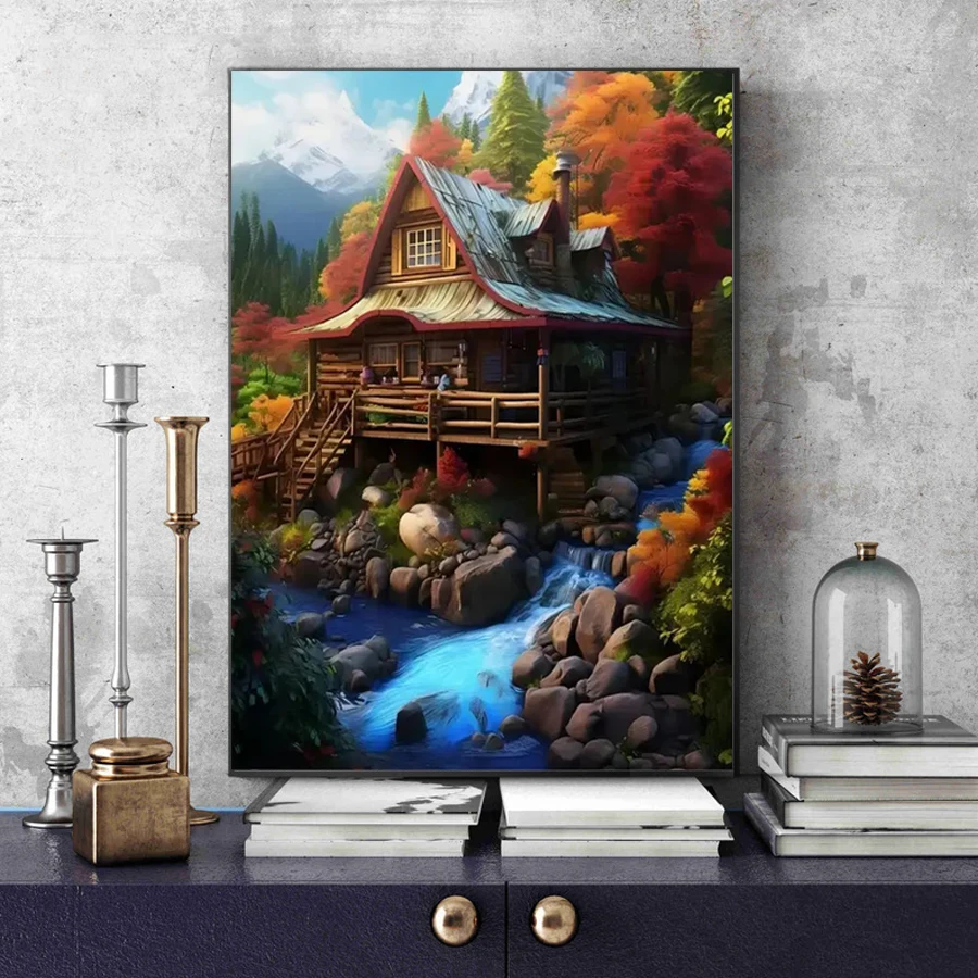 Diamond Painting Adult Mountain Wooden House 5D Cross Stitch DIY full Drill Rhinestone Embroidery Crystal Mosaic Kit Home Decor