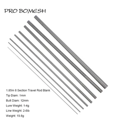 Pro Bomesh Toray UL 1.85m 8 Section Solid Carbon Tip Kevlar Wrap Carbon Fiber Travel Trout Rod Blank DIY Building Component Cane