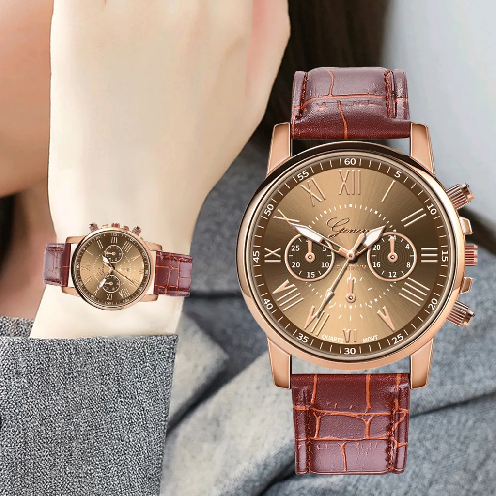 New Fashion Women Watch Quartz Analog Wristwatch Roman Numerals Dial Vintage Dress Watch Ladies Leather Watches Reloj Mujer