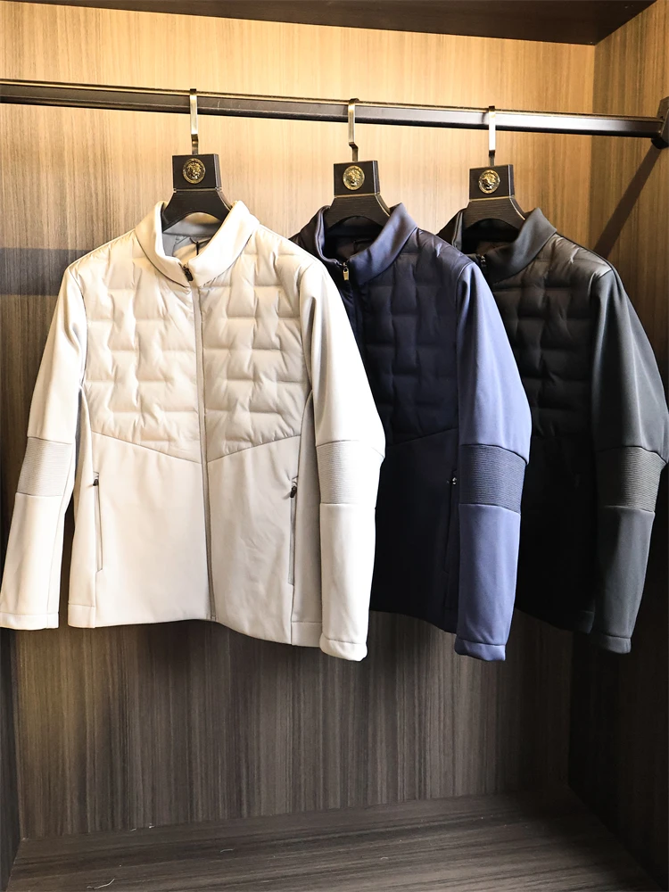 

Men's Faion down Jaet Stand Collar Fce Lined Du down Patchwork Winter Warm Windproof Outdoor Polyester Fiber